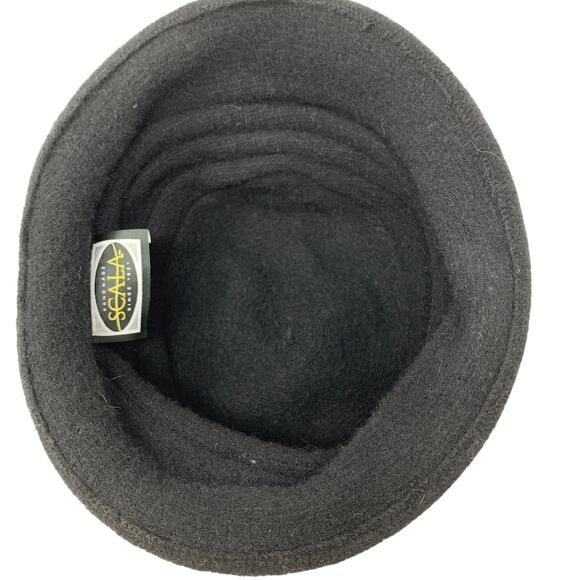 Scala Wool Felt Cloche Ribbed Hat 3D Flower Design Black One Size - Picture 5 of 6
